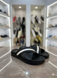 Bally Black and White Striped Criss-Cross Men’s Slides