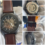 Fossil Machine Automatic Skeleton Dial Brown Leather strap watch