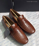 Tommy hilfiger Premium Tan Croc-Embossed Leather Loafers