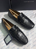 Tommy hilfiger Premium Black Croc-Embossed Leather Horsebit Loafers