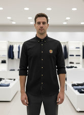BROKS BRTHRS Black Button-Down Shirt with Crest Logo DESIGNER SHIRTS