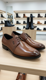 CURRENCY Two-Tone Brown Leather Derby Shoes with Crocodile-Embossed FORMAL SHOE