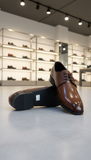 CURRENCY Two-Tone Brown Leather Derby Shoes with Crocodile-Embossed FORMAL SHOE