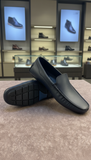 LEE FOX Classic Black Leather Driving Moccasins loafers