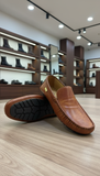 UCB  Rich Cognac Distressed Leather Driving Loafers