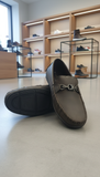 C_K Contemporary Grey Leather Loafers with Metal Detail loafers