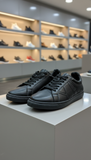 AX Classic Edge: All-Black Faux Leather Low-Top Sneakers