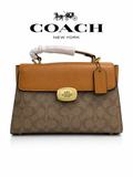 CO ACH GEORGIE SATCHEL IN SIGNATURE CANVAS WITH TAN LEATHER  LADIES SLING BAG