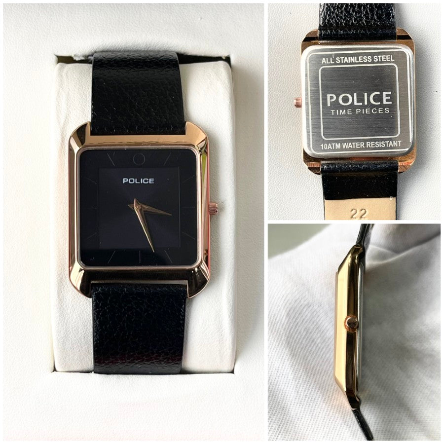 POLC SQUARE LEATHR  WATCH