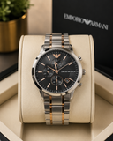 Emporio Armani Men’s Chronograph Watch – Black Dial Two-Tone Stainless Steel metal strap original watch