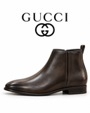 GUCCI Premium Men’s Burnished Leather Side-Zip Chelsea Boots