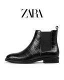 ZRA Black Croc-Embossed Leather Chelsea Boots