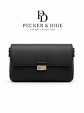 PECKER & DIGE BLACK PEBBLED LEATHER RECTANGULAR FLAP LADIES SLING BAG