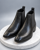Don Marc Men’s Black Croc-Textured Chelsea Ankle Boots