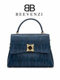 BEEVENZI DEEP BLUE CROCODILE-EMBOSSED FLAP TOTE LADIES BAG