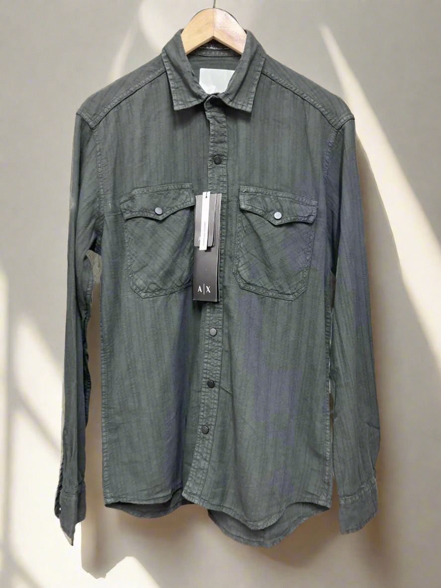 A-X DENIM DOUBLE POCKET BACK PRINTED SHIRT