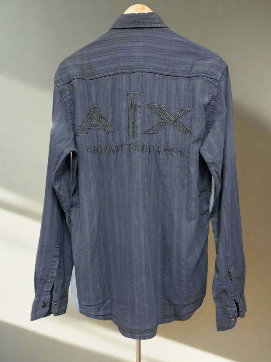 A-X DENIM DOUBLE POCKET BACK PRINTED SHIRT