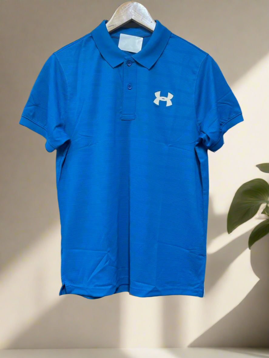 U/A SELF DESG STRIPES POLO DRIFIT T-SHIRT