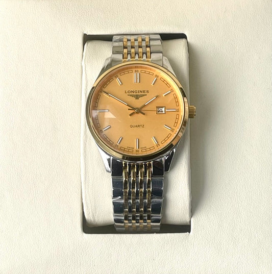 LONGNS GOLD DIAL METAL STRAP WATCH