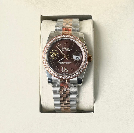 ROLX DIAMOND DIAL METAL STRAP WATCH