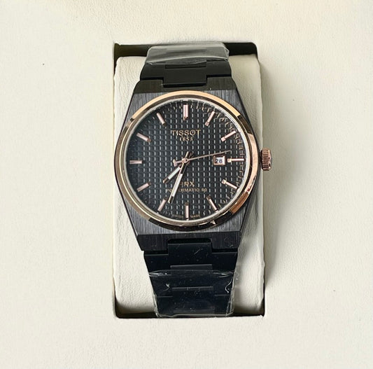 TIST PRX BLACK WITH ROSE GOLD DIAL METAL STRAP WATCH