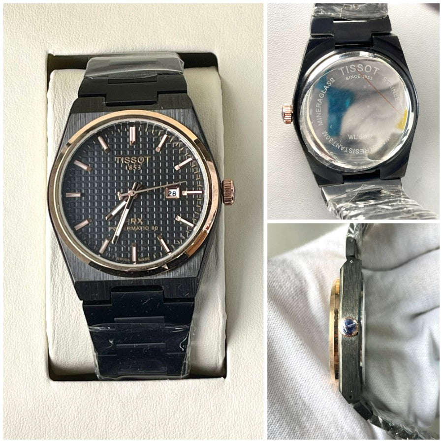 TIST PRX BLACK WITH ROSE GOLD DIAL METAL STRAP WATCH