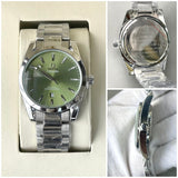 OMEG A GREEN DIAL QUARTZ METAL STRAP WATCH