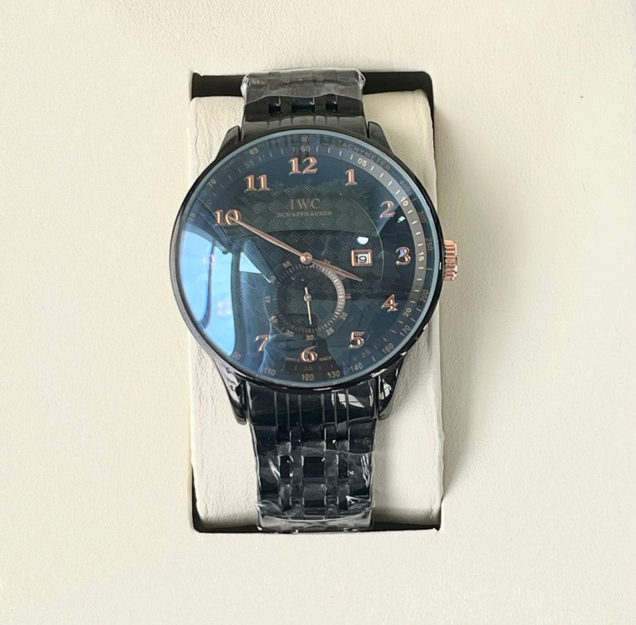 IWC BLACK DIAL  METAL STRAP WATCH