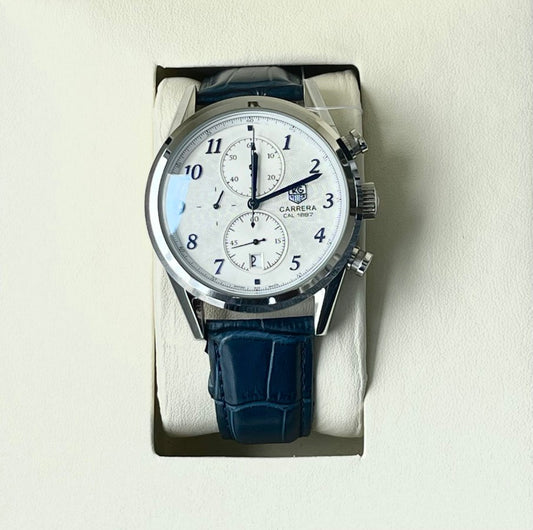 TAF HUER CHRONO LEATHER STRAP WATCH