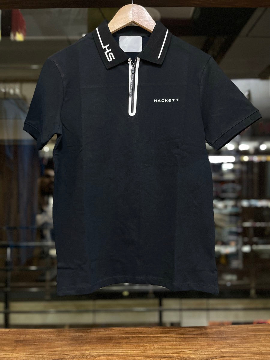 HKT LONDON BLACK ZIP POLO T-SHIRT