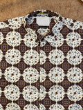 R/R WHITE & BURGUNDY MEDALLION PRINT CASUAL SHIRT