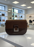 AJ  TAN SUEDE AND LEATHER SADDLE BAG WITH SILVER BUCKLE LADIES SLING BAG