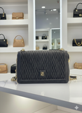 DR/RD BLACK QUILTED FLAP BAG WITH GOLD CHAIN LADIES SLING BAG