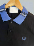 FRD PRRY MEN'S NAVY POLO T-SHIRT WITH AZURE BLUE PATTERNED COLLAR