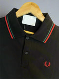 FRD PRRY MEN'S BLACK POLO T-SHIRT WITH RED & GREEN TIPPING