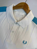 FRD PRRY MEN'S WHITE POLO T-SHIRT WITH BLUE SHOULDER STRIPES