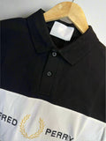 FRD PRRY MEN'S BLACK AND WHITE COLOR-BLOCK LOGO POLO T-SHIRT