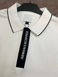 A-X WHITE WITH LOGO PLACKET ZIP POLO T-SHIRT