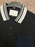 A-X BLACK WITH STRIPED COLLAR & CHEST POCKET POLO T-SHIRT