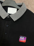 A-X BLACK WITH STRIPED COLLAR & 'AX 1991' PATCH POLO T-SHIRT