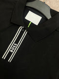 HG BSS BLACK POLO WITH LARGE TWO-TONE CHEST LOGO POLO T-SHIRT