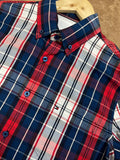 TMY RED, WHITE & BLUE PLAID SHIRT – CLASSIC FLAG LOGO OG SHIRT