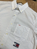 TMY WHITE & BLUE PINSTRIPE SHIRT CONTRAST POCKET DESIGN OG SHIRT