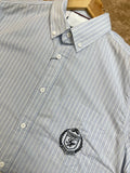 TMY LIGHT BLUE PINSTRIPE SHIRT – EMBROIDERED CREST LOGO OG SHIRT