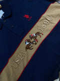 USP A EMBROIDERED GOLD PANEL HERITAGE NAVY POLO T-SHIRT