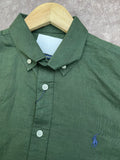RLP OLIVE GREEN LINEN PLAIN SHIRT