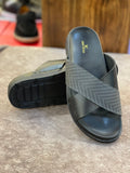 LV Men’s Embossed Geometric Cross-Strap leather slipper
