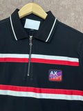 A-X STRIPED ZIP-NECK PIQUE POLO T-SHIRT