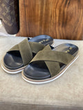ZRA Suede Cross-Strap leather slipper