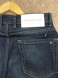TMY DEEP INDIGO WHISKERED EMBROIDERED FLAG STRAIGHT-FIT JEANS